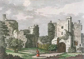 Bodiamin linnan sisäkuva ja portti, Sussex, 27. toukokuuta 1785 (värikaiverrus) (värikaiverrus)